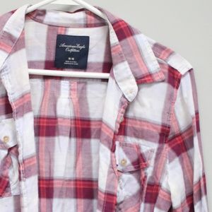 American Eagle Maroon/ White Plaid Button Down M
